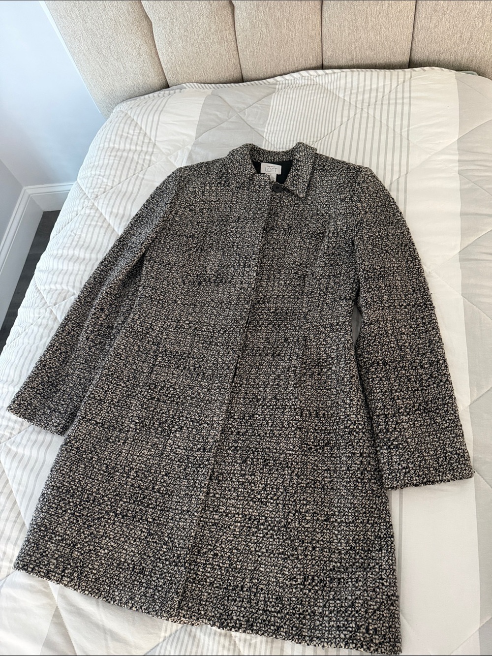 LOFT Black & White Tweed Pea Coat
